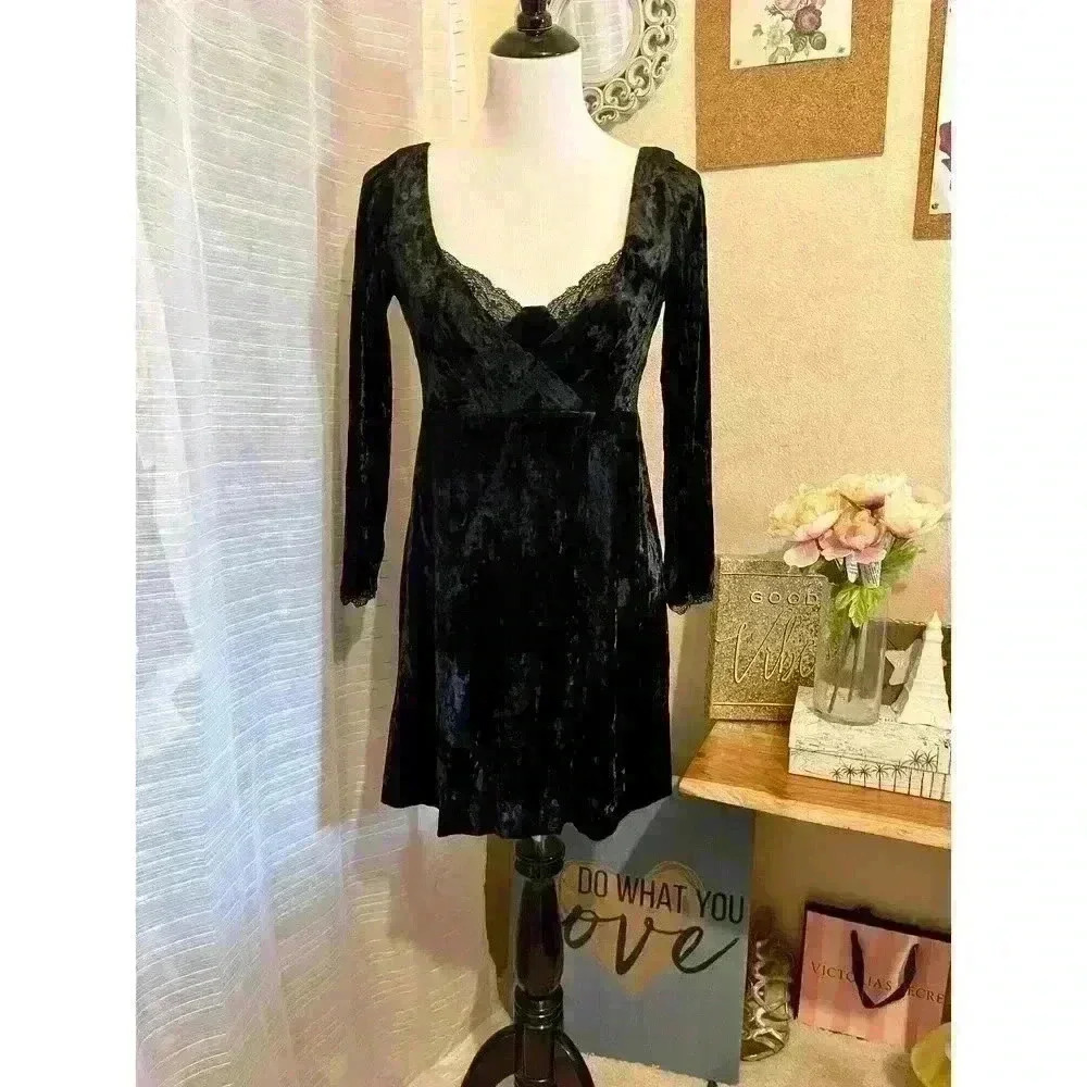 Kat Long Sleeve Faux Wrap Velvet Minidress